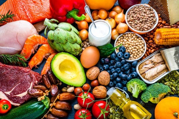 Fresh colorful ingredients arranged on a countertop